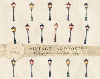 VINTAGE LAMPPOST CLIPART | Instant Download, Digital, Junk Journal, Paper Products, Printables, Commercial Use, Personal Use
