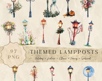 VINTAGE LAMPPOST CLIPART | Themed, Instant Download, Digital, Journal, Paper Products, Printables, Commercial Use, Personal Use, 97 png