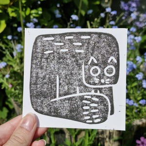 Impresión original de gato en linóleo