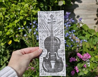 Handmade Violin Linocut print