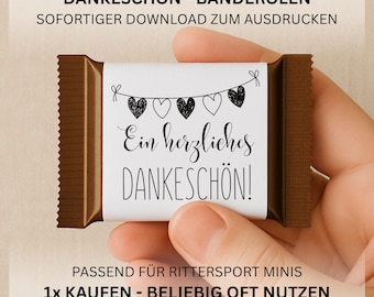 Giveaway Hochzeit Dankeschön Banderole Ritter Sport Mini • Mitgebsel Gastgeschenk Hochzeitsfeier • Goodie Bag Ideen Inhalt • PDF Download