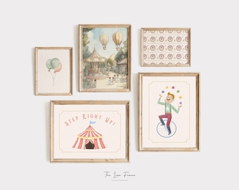 Vintage Circus Wall Art Set, Step Right Up Nursery Gallery, Cottagecore Prints, Whimsical Kids Room Decor, Digital Download Art