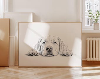 Golden Retriever Vintage Print, Dog Vintage Poster, Dog Wall Art Decor, Antique Vintage Sketch, Country Wall Art, Dog Drawing