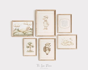 Timeless Nursery Gallery Wall | Woodland Nursery Decor | Vintage Wall Art Prints for Kids Room | Set of 6
