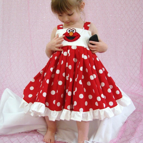 custom boutique twirl dress made with elmo patch sizes 2-6