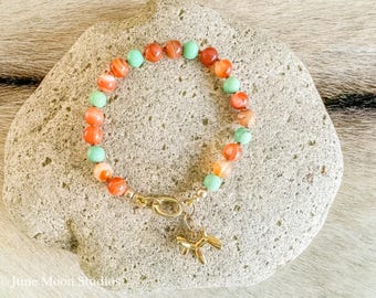 The Maize Carnelian & Chrysoprase Bracelet with June Moon Balloon Dog Charm