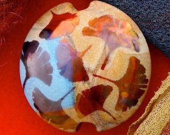Handmade Lampwork Focal Bead "Windswept Ginkgo" SRA Sandblasted Glass ~ Iridescent Lustre Picture Bead ~ Sky and Aqua