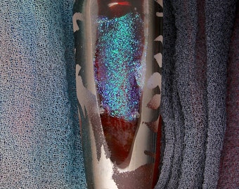 SRA Lampwork Beads "Wild Fire" Handmade Sandblasted Glass Polished Dichroic Focal Window Bead Platinum Lustre ~ Colourful Contrasts