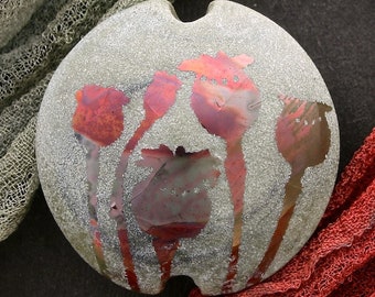 Handmade Lampwork Glass Bead "Poppy Seedheads" SRA Sandblasted Focal Bead ~ Iridescent Lustre Picture Bead ~ Meadow Shades