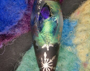 SRA Lampwork Beads "Snowstorm" Handmade Sandblasted Precious Metal Lustre Dichroic Glass Polished Oval Focal Window Bead ~ Contrasts