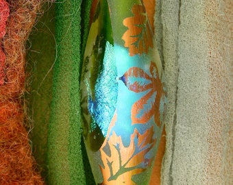 SRA Lampwork Beads "Forest Breeze" Handmade Sandblasted Glass Dichroic Oval Focal Window Bead Precious Metal Lustre ~ Meadow Shades