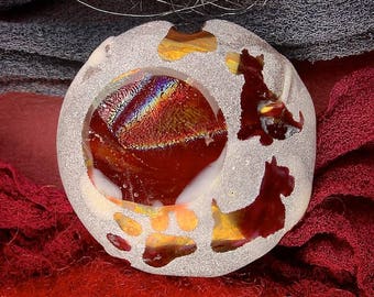 Lampwork Glass Beads SRA "Muddy Paws" Handmade Sandblasted Iridescent Lustre Faceted Dichroic Glass Window Focal Bead ~ Woodland Tones