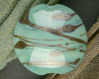 Handmade Lampwork Focal Bead "Perpetual Motion" SRA Glass Bead Lentil ~ OOAK Organic Silver Glass Lustre ~ Sea Tones