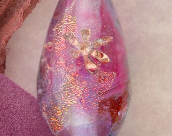 Handmade Lampwork Bead "Sunset Rain" Dichroic Glass & Copper Inclusions Focal Bead SRA ~ Pinks and Purples