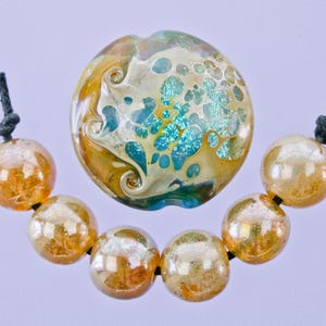 Handmade Lampwork Glass Lentil Focal Bead with 6 spacers