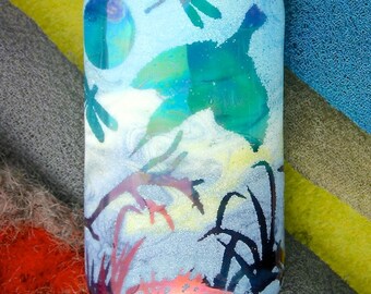 SRA Lampwork Beads "Night & Day: Kingfisher" Handmade Sandblasted Glass ~ Watercolour Iridescent Lustre Picture Bead ~ Sky Aqua