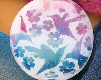 Lampwork Beads "Exotic Hummingbirds" Handmade Sandblasted Glass SRA ~ Watercolour Iridescent Lustre Picture Bead ~ Cool Neutral