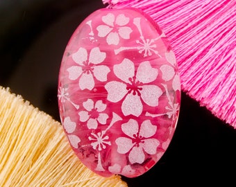 Cherry Blossom Pendant Focal Bead ~ Handmade Lampwork Glass SRA ~ Sandblasted Nature Flower Bead for Jewelry