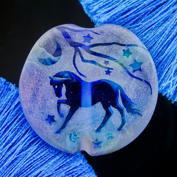 Enchanted Forest Horse Pendant ~ Handmade Lampwork Bead Sandblasted Iridescent Glass Focal Bead SRA Nature Story Bead Folklore & Magic