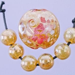 Handmade Lampwork Glass Lentil Focal Bead with 6 spacers