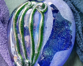 Lampwork Beads "Calypso's Song " Handmade Glass Focal Bead SRA ~ Sandblasted, Dichroic Glass, Texture and Watercolour Lustre ~ Sea Tones