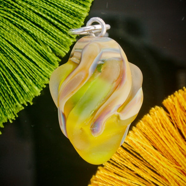 Magical Bud Pendant Handmade Lampwork Glass Focal Bead SRA ~ Beach Glass Effect Sculptural Design ~ Sterling Silver Pendant