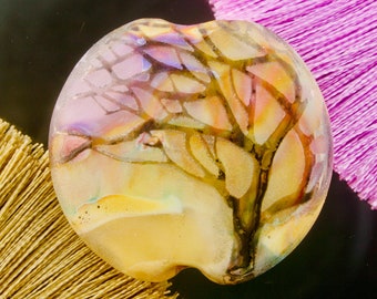 Dramatic Tree of Life Pendant Bead ~ Handmade Lampwork Glass SRA Sandblasted Iridescent Lustre ~ World Mythology Nature Jewellery