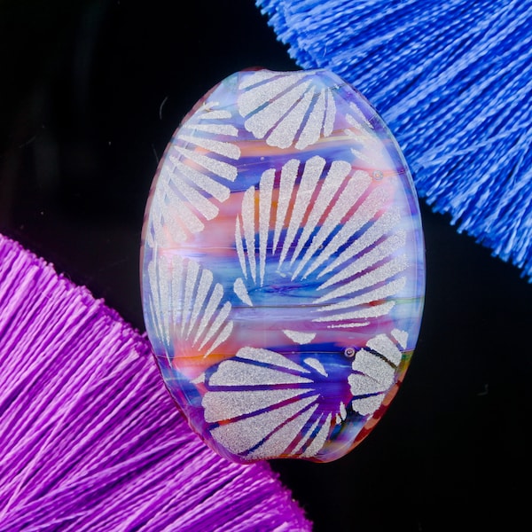 Beachcomber Scallop Shells ~ Handmade Lampwork Glass Bead SRA Focal Sandblasted Design Beach Picture Story Pendant