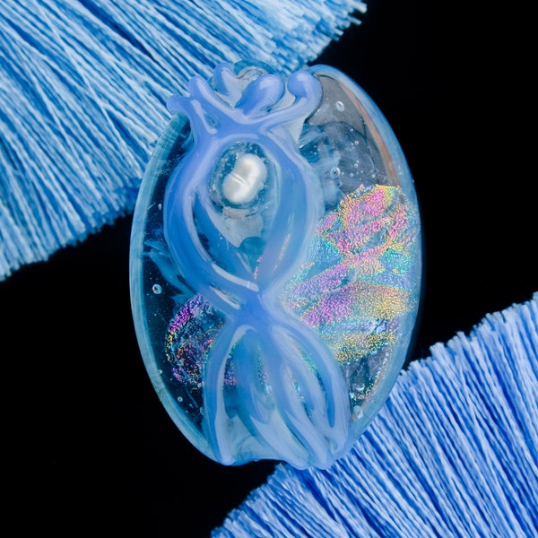Lampwork Bead "Mermaid's Tresses" Handmade Glass Focal Bead SRA ~ Freshwater Pearl and Dichroic Glass Textural Bead for Jewellery