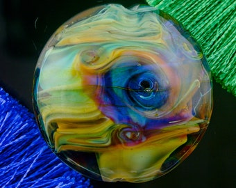 Vortex Lentil V ~ Handmade Lampwork Glass Focal Bead SRA Pendant for Jewellery Making ~ Multicoloured Pearlescent Organic Glass