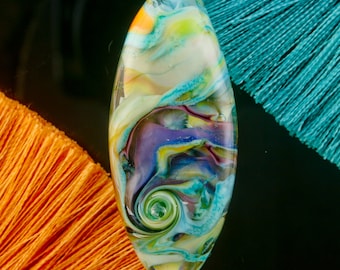Organic Textured Multicoloured Flattened Oval Handmade Lampwork Glass Focal Bead SRA Pendant for Jewellery Making