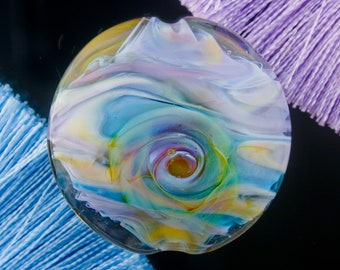 Vortex Lentil I ~ Handmade Lampwork Glass Focal Bead SRA Pendant for Jewellery Making ~ Multicoloured Pearlescent Organic Glass