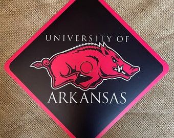 Graduation Cap Topper Custom Design Decorated  University of Arkansas - Matte Finish - Razorbacks