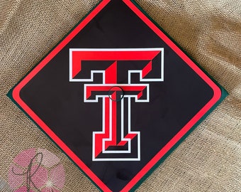 Graduation Cap Topper Custom Design Decorated  Texas Tech - Matte Finish - Red Raiders