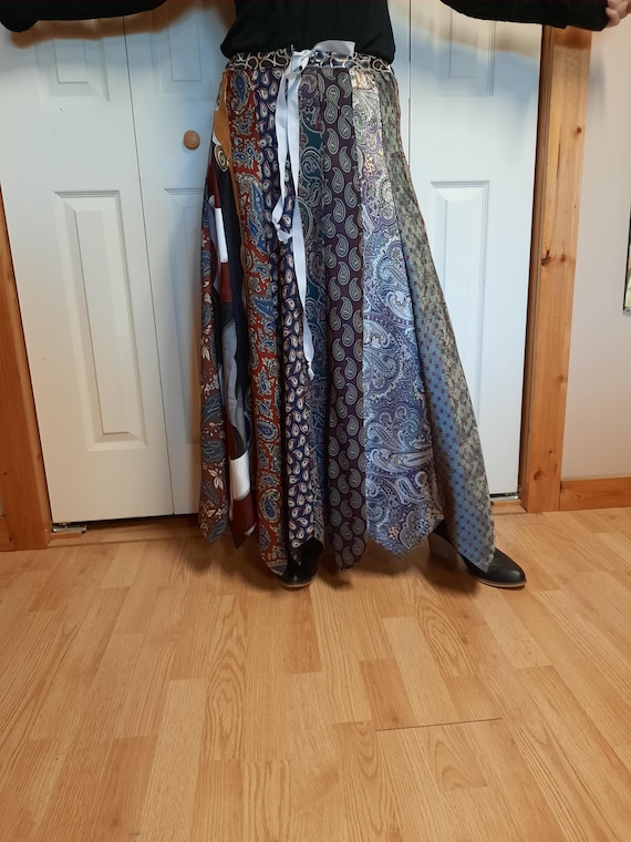 Upcycled Long Neck Tie Skirt, Paisley, Adjustable waist fits up to 2X