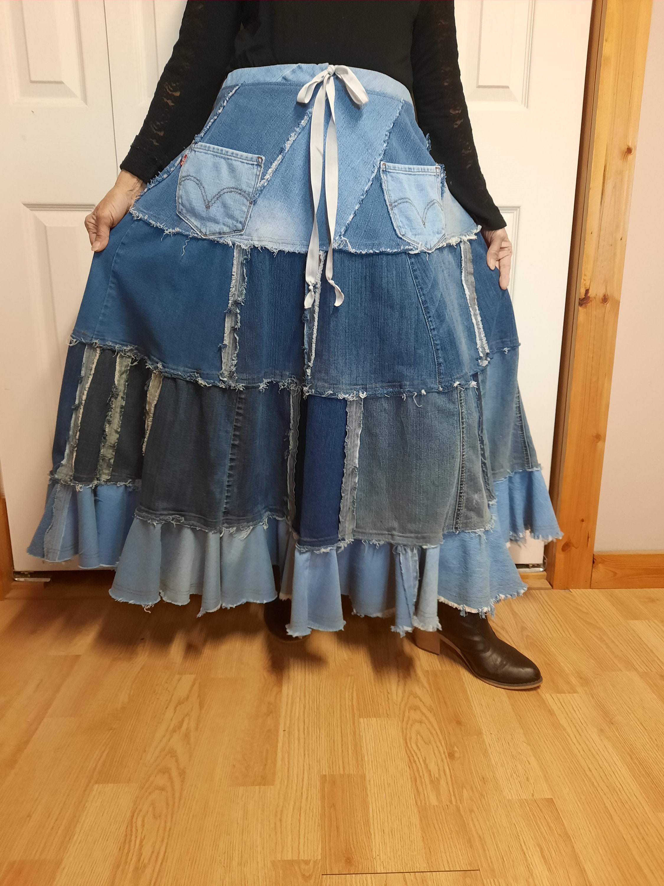Denim Patchwork Skirt - Etsy