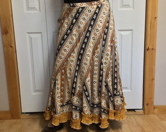 Vintage Nautical Print Maxi Skirt: Long T-Shirt Knit, Elastic Waist (L-XL)