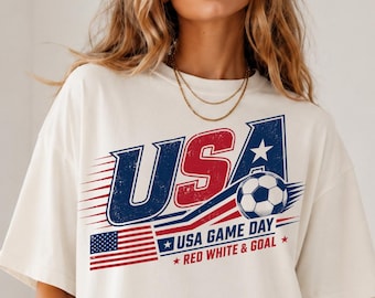Red White and Goal Tee,Comfort Colors USA Game Day Shirt, Patriotic Soccer Fan Shirt, Vintage America Sports Tee