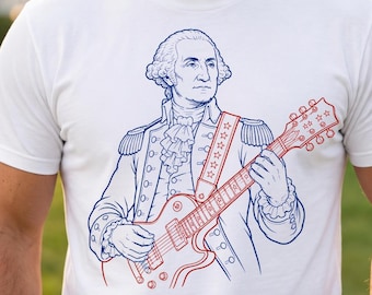 Distressed George Washington Playing Guitar Comfort Colors Shirt, Vintage Patriotic Rocker Tee,4th of July Concert Gift,America Guitar Shirt