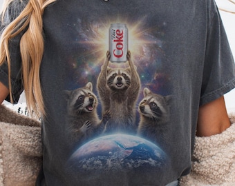 Camiseta vintage de mapaches con Coca-Cola Light, divertida camiseta con estampado de animales, regalo casual unisex para hombres, mujeres y jóvenes.