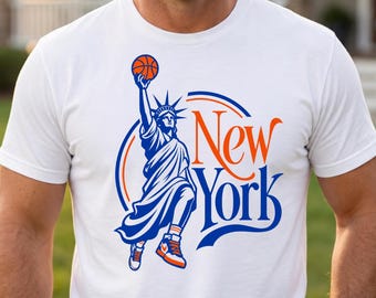 New York Statue of Liberty Basketball T-Shirt, Retro NY Bball Graphic Tee, NYC Streetwear, Fan Merch, Game Day Apparel,