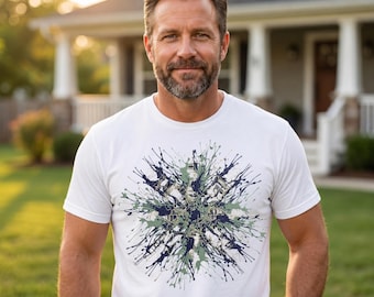 Architectural Paint Splatter Unisex Tee Sage Indigo Gold Graphic Shirt Sophisticated Abstract Art Top Unique Minimalist Streetwear Gift