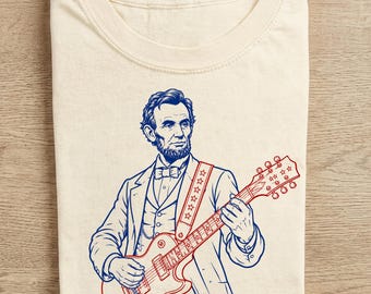 President Abraham Lincoln Playing Guitar T-Shirt, Vintage Humor History Music Lover Gift, Comfort Colors Unisex Tee