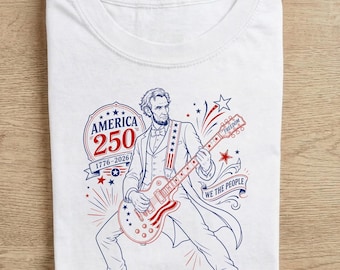 Funny Abraham Lincoln Guitar Shirt | Vintage History Music Lover Tee | Patriotic 4th of July Gift | Retro Rocker President Tee