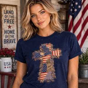 アメリカ国旗パッチワーククロスTシャツ｜ヴィンテージ愛国クロスシャツ