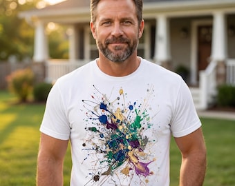 Abstract Paint Splatter T-Shirt Colorful Art Tee Expressive Graphic Top Creative Streetwear Design Unisex Clothing For Men Women