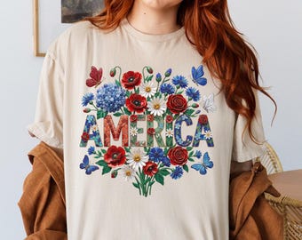 Floral 250 Years Tee, 250 Years Floral Tee, America Floral Shirt, 250th USA Shirt, Patriotic Floral