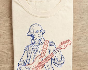 Distressed George Washington Playing Guitar Comfort Colors Shirt, Patriotic Rocker Tee, America Guitar Shirt, 4th of July Concert T-Shirt