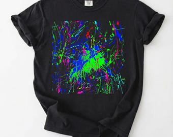 Vibrant Abstract Paint Splatter Unisex Tee Modern Graphic Art Shirt Creative Streetwear Top Colorful Ink Explosion Apparel Gift