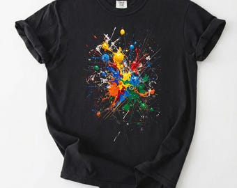 Colorful Abstract Paint Splatter Unisex Tee Modern Artistic Graphic T-Shirt Vibrant Ink Explosion Streetwear Gift For Creative Souls
